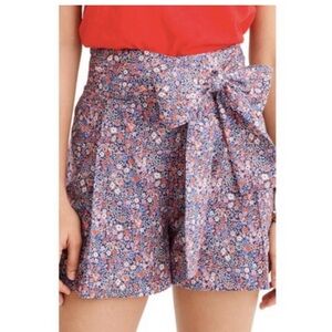 J. Crew High Waist Red and Blue Wide Leg Floral Shorts